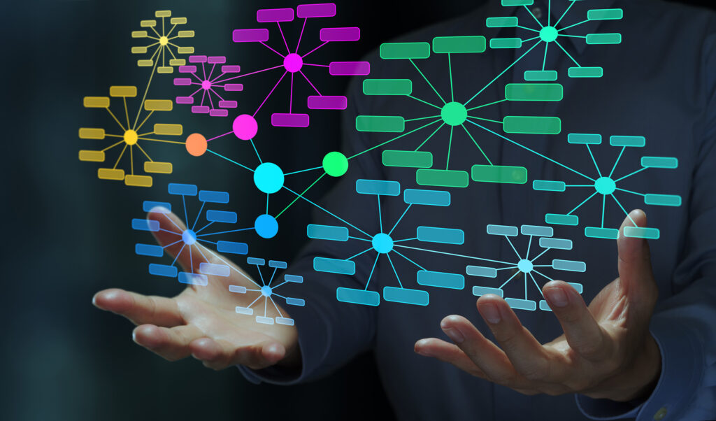 Entity SEO concept showing interconnected business relationships and knowledge graph connections