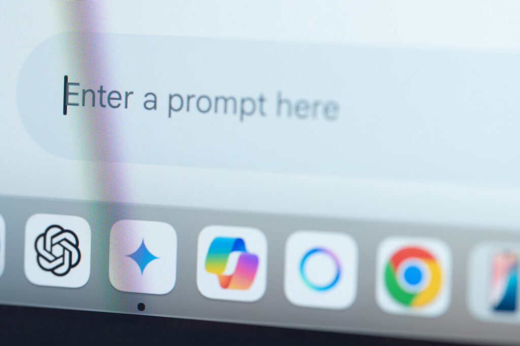 Business professional reading an AI-generated search result, representing B2B awareness strategy and GEO